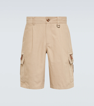 Shop Burberry Cotton And Linen Cargo Shorts In Soft Fawn