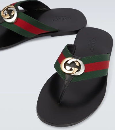 Shop Gucci Interlocking G Thong Sandals In V.r.v/nero