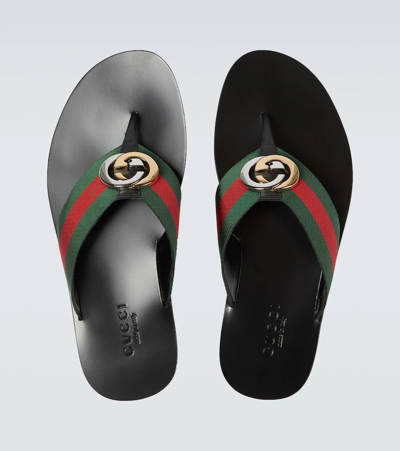 Shop Gucci Interlocking G Thong Sandals In V.r.v/nero