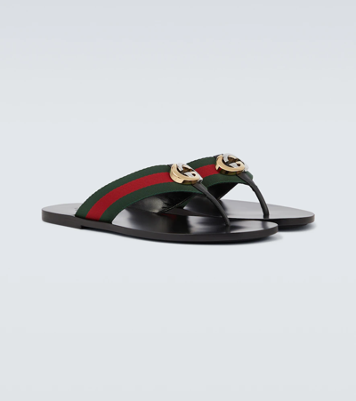 Shop Gucci Interlocking G Thong Sandals In V.r.v/nero