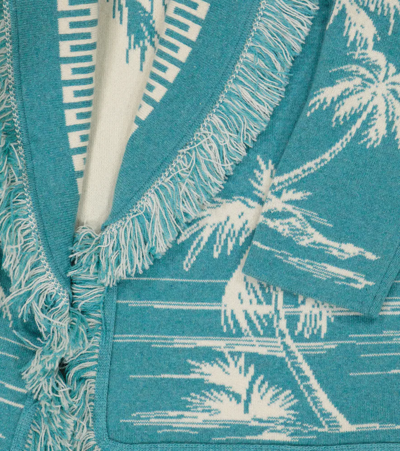 Shop Alanui Icon Jacquard Cashmere And Wool Cardigan In Fancy Light Blue