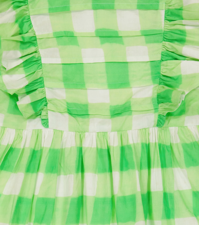 Morley Breeze Checked Ruffled Cotton Dress In Green