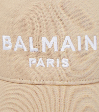 Shop Balmain Logo Cotton Cap In 116bc-nocciola/bianco