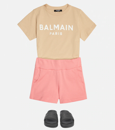 Balmain Cotton Shorts In 533-corallo