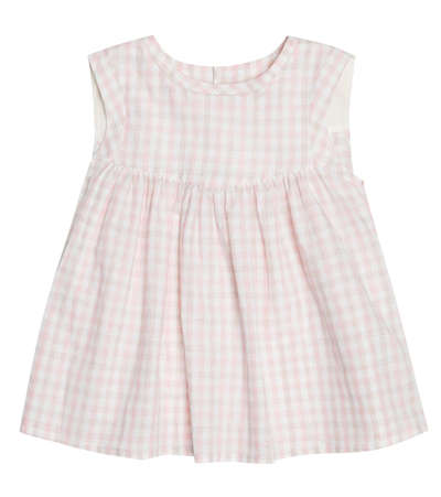 Shop Bonpoint Armonie Checked Cotton And Linen Top In Dusky Pink