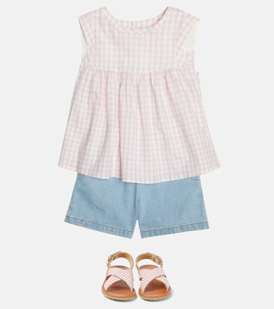 Shop Bonpoint Armonie Checked Cotton And Linen Top In Dusky Pink