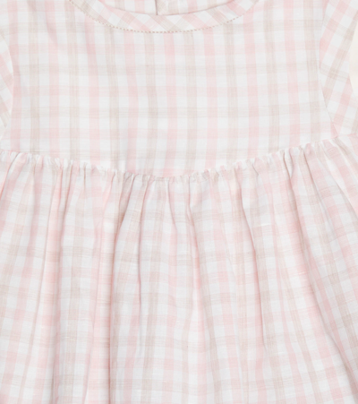 Shop Bonpoint Armonie Checked Cotton And Linen Top In Dusky Pink