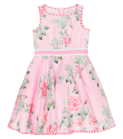 Shop Monnalisa Floral Cotton Dress In Rosa Fairy Tale