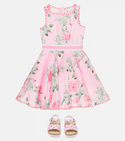 Shop Monnalisa Floral Cotton Dress In Rosa Fairy Tale