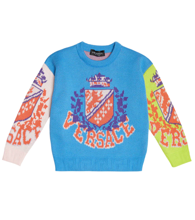 Shop Versace Intarsia Cotton Sweater In Multicolor