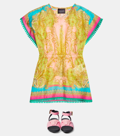 Shop Versace Barocco Cotton And Silk Beach Cover-up In Mauvelous+citron