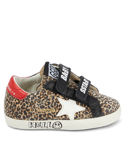 Shop Golden Goose Baby School Suede Sneakers In Beige Brown/leo/black