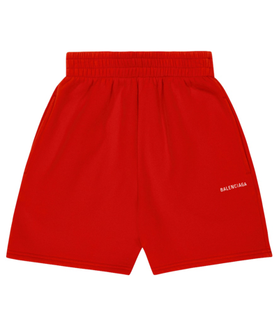 Shop Balenciaga Logo Cotton Jersey Shorts In Bright Red/white