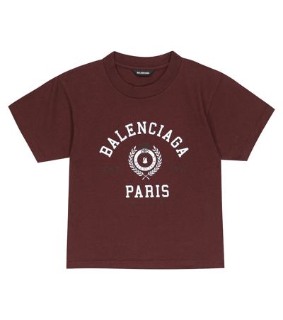 Shop Balenciaga Logo Cotton Jersey T-shirt In Burgundy