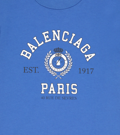 Shop Balenciaga Logo Cotton Jersey T-shirt In Ocean Blue