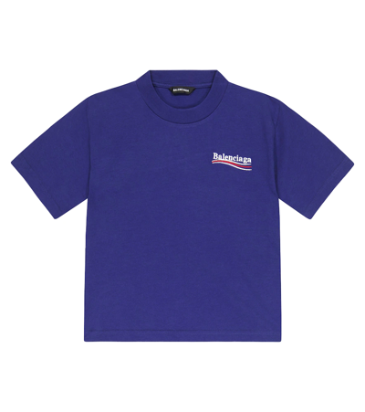 Shop Balenciaga Logo Cotton Jersey T-shirt In Pacific Blue/wt