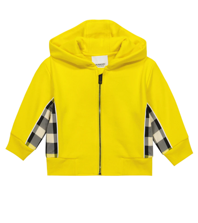 Shop Burberry Baby Checked Cotton Zip-up Hoodie In Acid Yellow