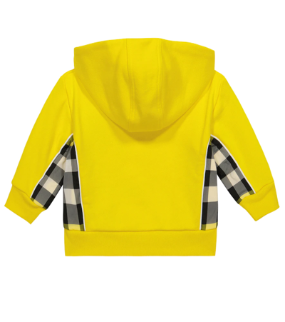 Shop Burberry Baby Checked Cotton Zip-up Hoodie In Acid Yellow