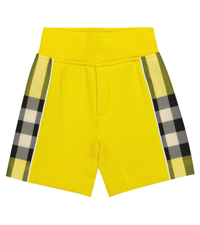 Shop Burberry Baby Checked Cotton Shorts In Acid Yellow