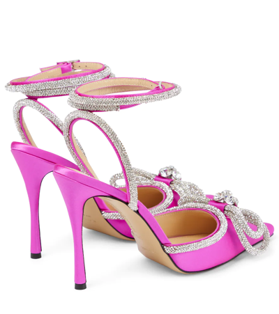 Shop Mach & Mach Double Bow-embellished Satin Pumps In Fuchsia
