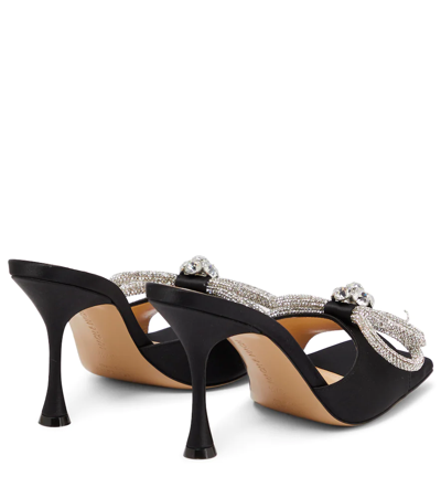 Shop Mach & Mach Double Bow Embellished Satin Mules In Black