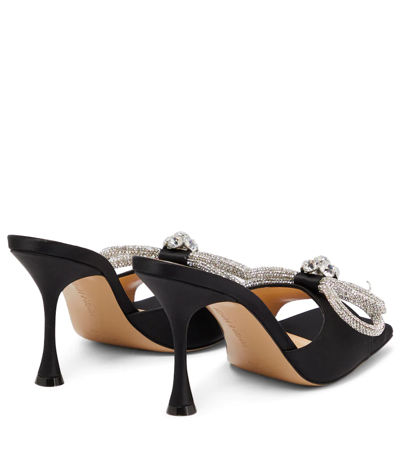Mach&mach Double Bow Crystal-embellished Satin Mules In Black