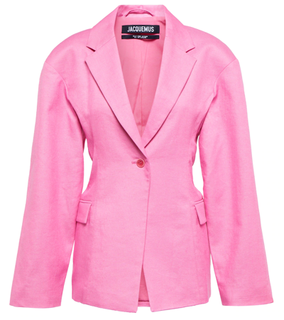 Shop Jacquemus La Veste Fresa Linen-blend Blazer In Pink