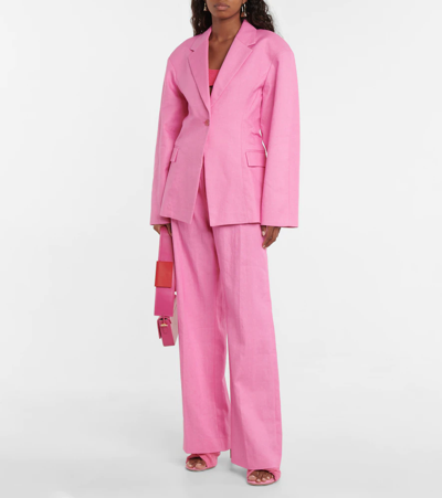 Shop Jacquemus La Veste Fresa Linen-blend Blazer In Pink