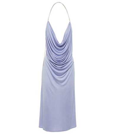 Shop Loewe Cowl-neck Silk Midi Dress In Dusty Blue