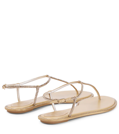 Shop René Caovilla Diana Embellished Thong Sandals In Beige /c.golden Shadow Strass