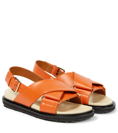 Shop Marni Fussbett Leather Sandals In Dust Apricot/shell