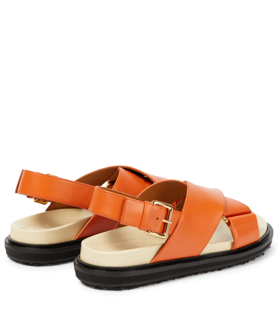 Shop Marni Fussbett Leather Sandals In Dust Apricot/shell