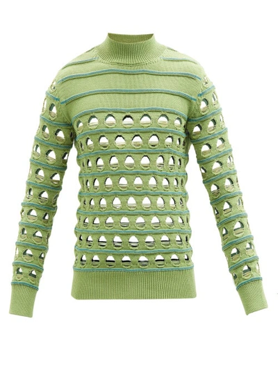 Leni Open-knit Striped Sweater In Light Green