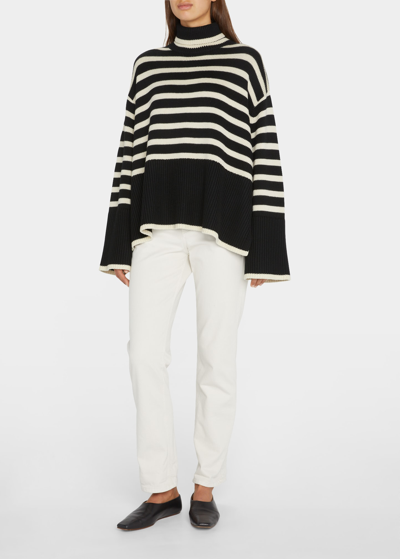 Shop Totême Signature Stripe Wool Turtleneck In Black Stripe 210