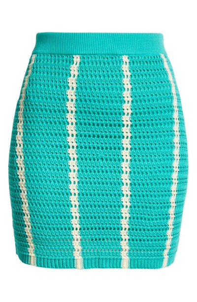 Shop Monrow Stripe Organic Cotton Knit Skirt In Peacock Green/ Buttercream