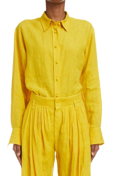 Shop Chloé Linen Voile Button-up Shirt In Mustard
