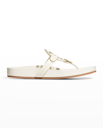 Shop Tory Burch Miller Cloud Leather Thong Sandals In New Ivory New Iv