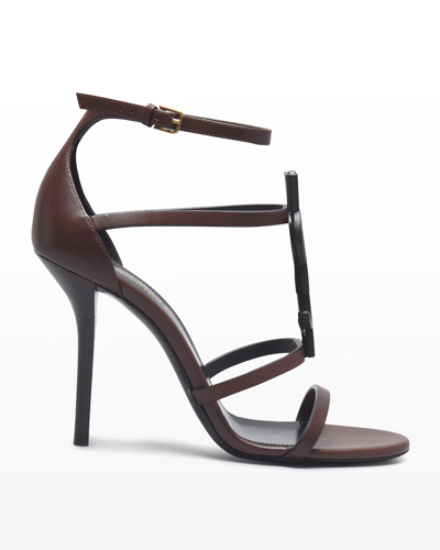 Shop Saint Laurent Cassandra Ysl Medallion Stiletto Sandals In Tmoro 6023