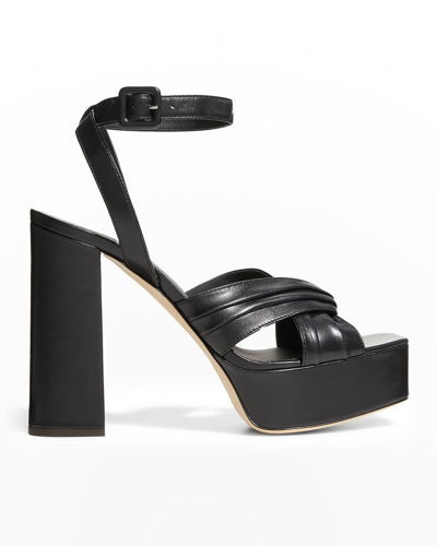 Shop Giuseppe Zanotti 85mm Pleated Crisscross Platform Sandals In Cuoio