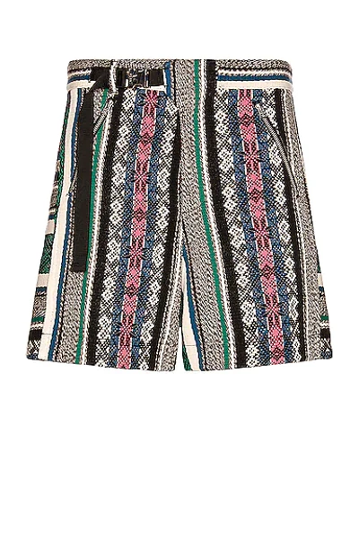 Sacai Side Release Buckle Belted Rug Jacquard Shorts In Multi