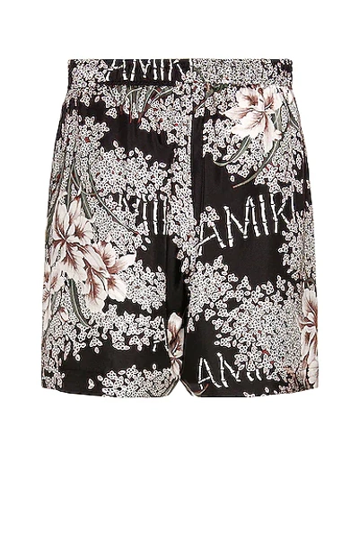 Shop Amiri Hibiscus Tiki Short In Black