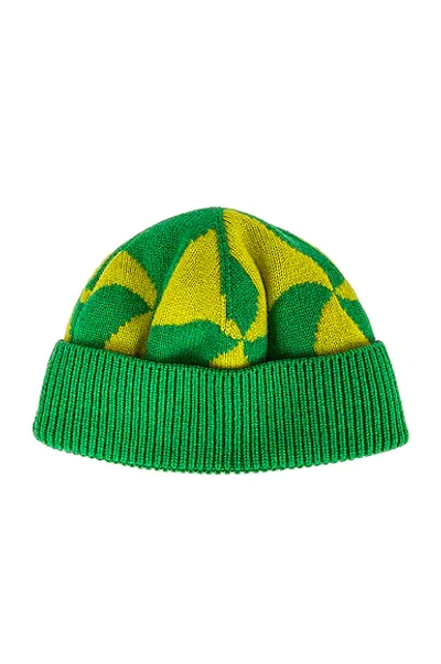 Bottega Veneta Wavy Triangle Wool Beanie In Parakeet & Kiwi