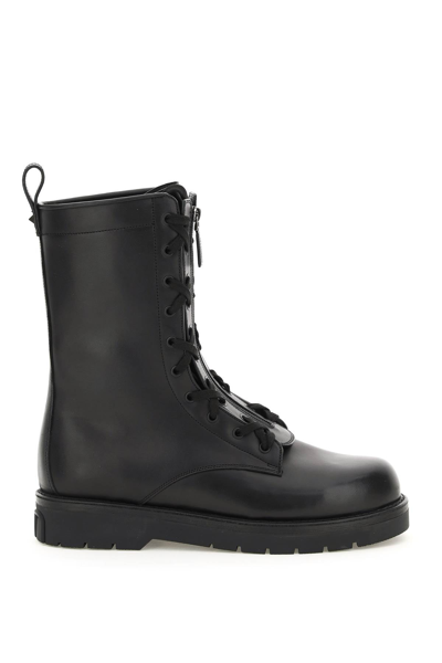 Shop Valentino Garavani Leather Xcombat Boots In Black