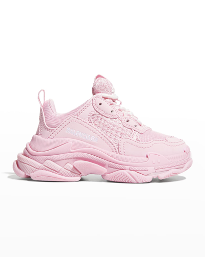 Shop Balenciaga Kid's Triple S Tonal Chunky Sneakers, Toddler/kids In Light Pink
