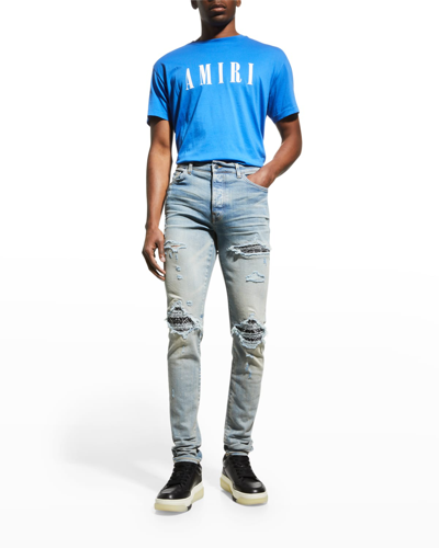 Shop Amiri Men's Mx1 Bandana Repair Skinny Jeans In Clay Indig