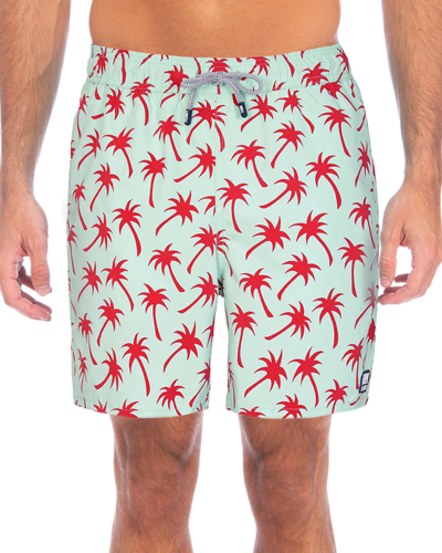 Tom & Teddy Men's Palm-print Swim Trunks In Green And Fuchsia