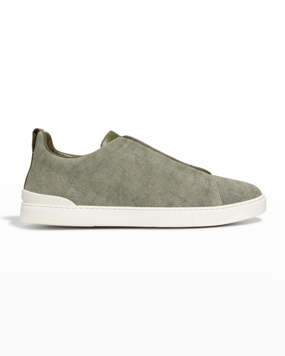 Shop Zegna Men's Triple Stitch Canvas Low-top Sneakers In Gray