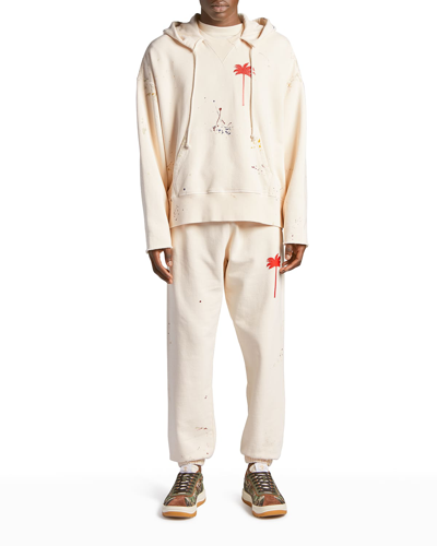Shop Palm Angels Men's Pxp Painted Raw-cut Hoodie In Off White Red