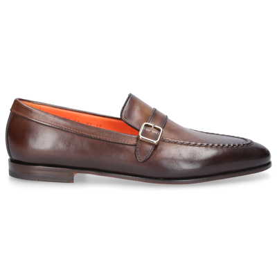 Shop Santoni Loafers 18005 In Brown