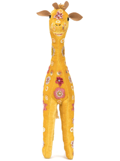 Shop Anke Drechsel Embroidered Giraffe Ornament In Yellow